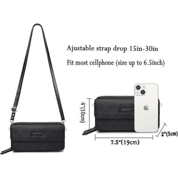 Women Jacquard Black Imported Faux Leather Crossbody With Phone Pocket Bag - Picture 4 of 4